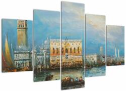 Mivali Tablou - Gondola care trece prin Veneția, pictură în ulei, din cinci bucăți 150x105 cm (V023323V150105)