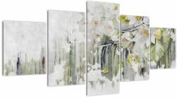Mivali Tablou - Flori albe, vintage, din cinci bucăți 150x80 cm (V022775V150805PCS)