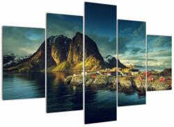 Mivali Tablou cu sat de pescari din Norvegia, din cinci bucăți 150x105 cm (V021280V150105)