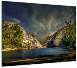 Mivali Tablou pe sticlă peisajului cu lac, dintr-o bucată 70x50 cm pe sticlă (V020288V7050GD)