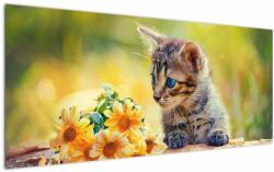 Mivali Tablou cu pisicuța uitându-se la floare, dintr-o bucată 120x50 cm (V020943V12050)