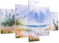 Mivali Tablou - Plaja romantică, pictură în ulei, din cinci bucăți 150x105 cm (V023170V150105)