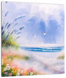 Mivali Tablou pe sticlă - Plaja romantică, pictură în ulei, dintr-o bucată 30x30 cm pe sticlă (V023170V3030GD)
