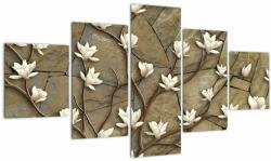Mivali Tablou - Magnolii albe pe zidărie de piatră, din cinci bucăți 125x70 cm (V022779V12570)