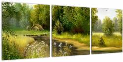 Mivali Tablou - Râu lângă pădure, pictură în ulei, din trei bucăți 90x30 cm (V023250V9030)