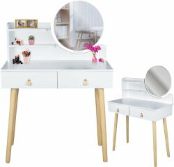 Sersimo Toszkán fésülködőasztal és smink, fehér, 2 fiókkal, tükör, 80x40x (JU-CM-989276)