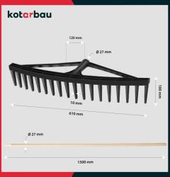 Kotarbau Greblă pentru fân 610 mm cu coadă de lemn (ZSY0650) Grebla