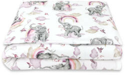Qmini Set Lenjerie cu 2 Piese Qmini Elephants on Rainbow Pink (6426972021388)