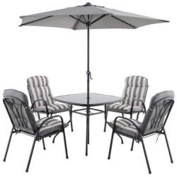 Colorado Set mobilier gradina, gri, otel, 4 persoane, 6 piese, masa + 4 scaune + umbrela, inlude perne , Colorado (5059340677712)