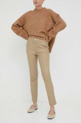 2NDDAY pantaloni de piele femei, culoarea bej, drept, high waist PPYX-SPD17B_80X