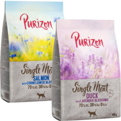 Purizon 2x400g Purizon száraz macskatáp vegyes próbacsomagban- Single Meat kacsa & levendulavirág + lazac & búzavirág
