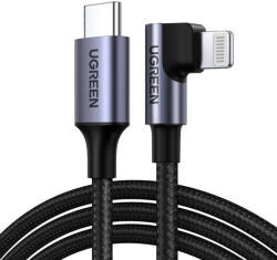 UGREEN Lightning to USB-C Angled kábel UGREEN US305, PD, 3A, 1m (Black)