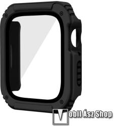 Apple Watch Series 4, 5, 6, SE, SE (2022) 44mm, Okosóra műanyag védőtok, 9H üvegfólia, Fekete