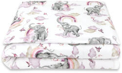 Qmini - lenjerie junior cu 2 piese, din bumbac certificat oeko tex standard 100, 140 x 200 cm, elephants on rainbow pink