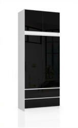 Expedo Dulap ARIVA S90, 90x235x51, alb/negru luciu + extensie Garderoba