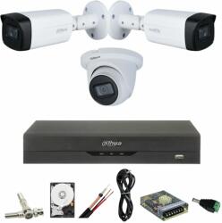 Dahua Sistem de supraveghere Dahua cu 3 camere 5MP, 2 exterior IR 80m, 1 interior, IR 30M, Starlight, DVR Dahua 4 canale, 5 MP, Hard, Accesorii incluse (39040-)