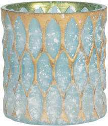 Clayre & Eef Set 3 suporturi lumanari sticla albastra aurie 10x10 cm (6GL2914S) - decorer