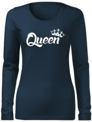 DRAGOWA Slim дамска тениска с дълъг ръкав, Queen, тъмносиня 160g/m2 (6009)
