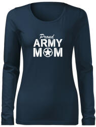 DRAGOWA Slim дамска тениска с дълъг ръкав, Army Mom, тъмносиня 160g/m2 (6005)