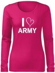 DRAGOWA Slim дамска тениска с дълъг ръкав, I Love Army, розова, 160г/м2 (6025)
