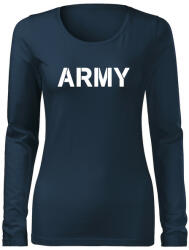 DRAGOWA Slim дамска тениска с дълъг ръкав, Army, тъмносиня 160g/m2 (5843)