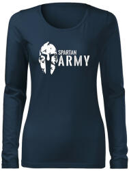 DRAGOWA Slim дамска тениска с дълъг ръкав, Spartan Army, тъмносиня 160g/m2 (6010)