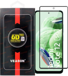 Xiaomi Redmi Note 12 4G / Note 12 5G üvegfólia, tempered glass, előlapi, edzett, hajlított, fekete kerettel, Veason 6D Pro