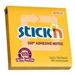 STICK N Stick' N 360° 76x76mm 100lap narancssárga öntapadó jegyzettömb (21551)