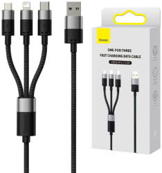 Baseus Cablu de Date Baseus 3in1 USB StarSpeed Series, USB-C + Micro + Lightning 3, 5A, 1.2m Negru (6932172622268)