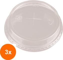 Biodeck Set 3 x 50 Capace Biodegradabile, Compostabile, PLA Plate, Gaura X, Transparente, 76 mm (OIB-3xCAP-PLA-PLATX-T-76-50)