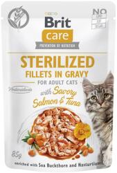 Brit CARE Fillets in Gravy Pouch Sterilized Savory Salmon&Tuna 24x85g lazaccal és tonhallal sterilizált macskák számára