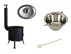 Perfect Home Rozsdamentes vastagfalú bogrács szett 10lit, 36cm házzal, 40cm fakanállal és fedővel (13955/71125/19099/11243)