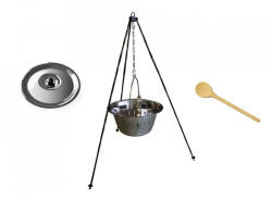 Perfect Home Vastagfalú rozsdamentes bogrács szett 15liter, 1, 2m állványal, 40cm fakanállal, fedővel (13956/71053/19099/11243)