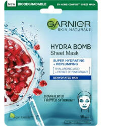  Masca servetel pentru fata, ten deshidratat, cu Acid Hyaluronic si extract de pomegranate, Hydra Bomb, Garnier, 28 g