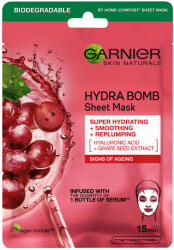 Masca servetel pentru fata, super hidratanta cu Acid Hyaluronic si extract de seminte de struguri, Hydra Bomb, Garnier, 28 g