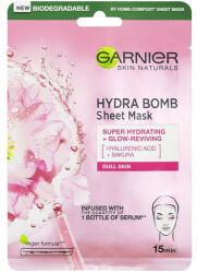  Masca servetel pentru fata, hidratanta cu Acid Hyaluronic si extract de floare de cires, Hydra Bomb, Garnier, 28 g