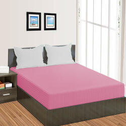 HomePuls Cearsaf de pat cu elastic Damasc Policoton dunga 1 cm, 130x250 cm pentru saltea 80x200 cm, Roz Bonbon