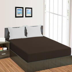 HomePuls Cearsaf de pat cu elastic Damasc Policoton dunga 1 cm, 130x250 cm pentru saltea 80x200 cm, Maro Lenjerie de pat