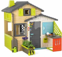 Smoby Căsuța Prietenilor cu ghiveci lângă bucătărie în culori elegante Friends House Evo Playhouse Smoby extensibilă (SM810228-T) Casuta pentru copii