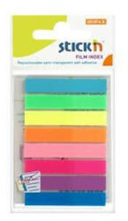STICK N Jelölőcímke, műanyag, 8x20 lap, 45x8mm, STICK N, neon színek (SN21401) (21401)
