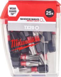 Milwaukee Set 25 biti de impact TX20x25mm Milwaukee SHOCKWAVE (MLW4932430875)