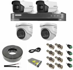 Hikvision Sistem supraveghere mixt 4 camere: 2 dome 8MP IR 30m, 2 bullet 4 in 1 8MP IR 80m, DVR 4 canale 4K 8MP, accesorii SafetyGuard Surveillance
