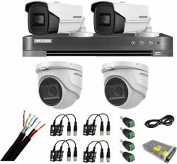 Hikvision Sistem de supraveghere mixt 4 camere: 2 camere interior 8MP IR 30m, 2 camere exterior 4 in 1, 8MP, IR 80m, DVR 4 canale 4K 8MP, accesorii SafetyGuard Surveillance