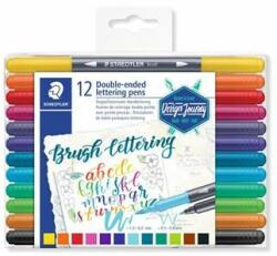 STAEDTLER Ecsetirón készlet, 0, 5-0, 8/1, 0-6, 0 mm, kétvégű, STAEDTLER "3004"", 12 szín (12 db)