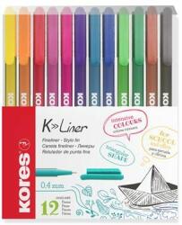 Kores Tűfilc készlet, 0, 4 mm, KORES "K-Liner", 12 különbözõ szín (12 db) (IK28112)