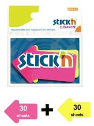 STICK N Jelölőcímke, nyíl, műanyag, 2x30lap, 76x50mm, STICK N, neon színek (21141) - molnarpapir