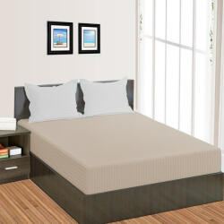 HomePuls Cearsaf de pat cu elastic Damasc Policoton dunga 1 cm, 150x250 cm pentru saltea 100x200 cm, Bej Cappuccino Lenjerie de pat