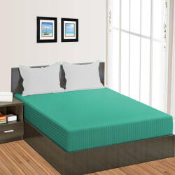 HomePuls Cearsaf de pat cu elastic Damasc Policoton dunga 1 cm, 150x250 cm pentru saltea 100x200 cm, Verde Jad