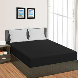 HomePuls Cearsaf de pat cu elastic Damasc Policoton dunga 1 cm, 210x250 cm pentru saltea 160x200 cm, Negru