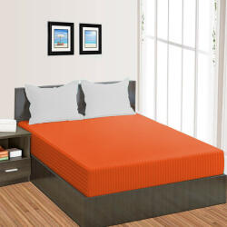 HomePuls Cearsaf de pat cu elastic Damasc Policoton dunga 1 cm, 210x250 cm pentru saltea 160x200 cm, Rosu Corai